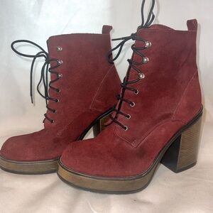 Shelly’s London burgundy suede lace up boots